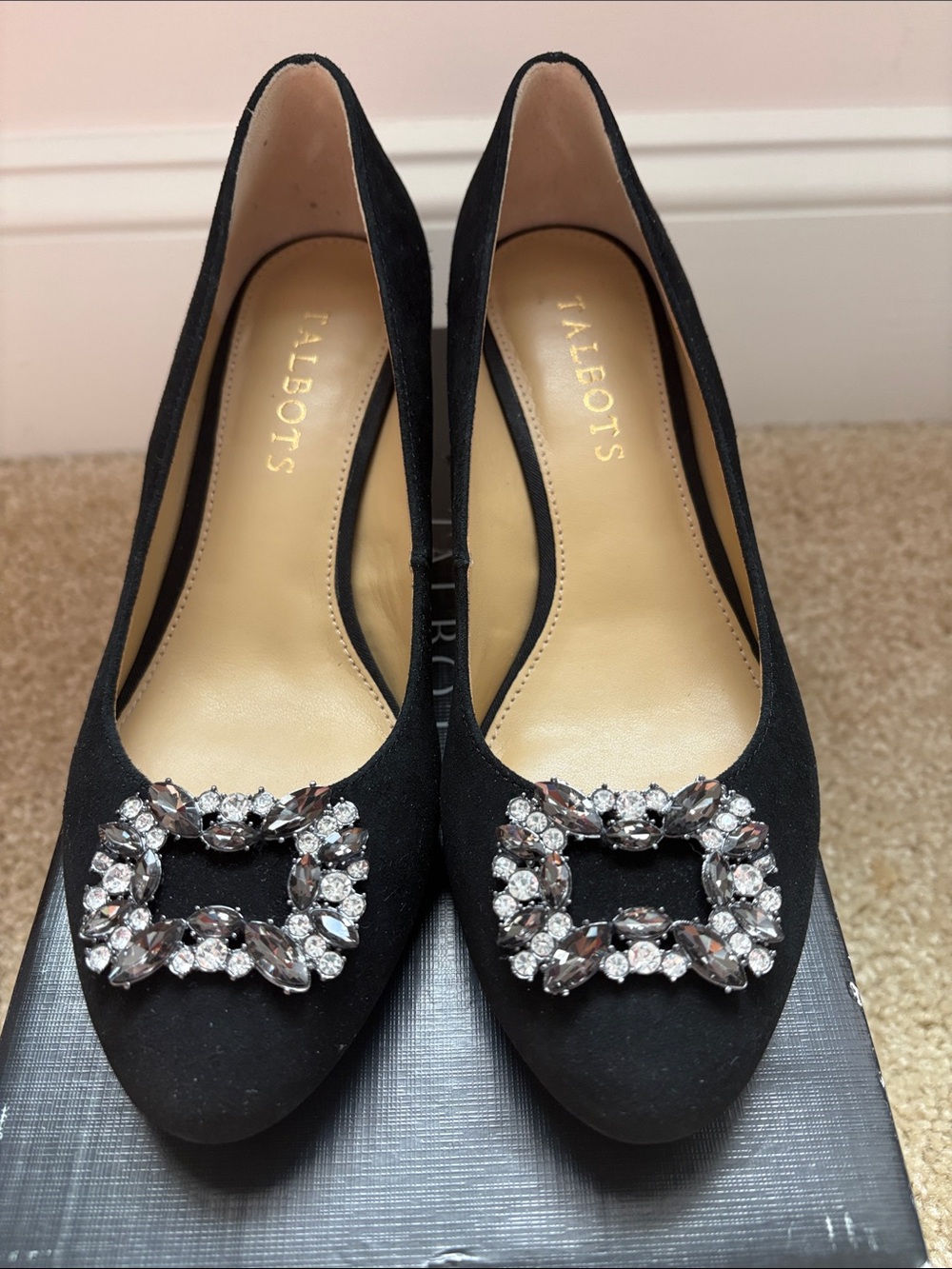 Talbots Black Suede Jeweled Pumps